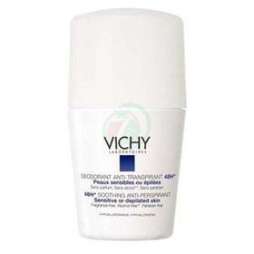 Slika Vichy deodorant antitranspirant 48h roll on za občutljivo in depilirano kožo (bel pokrovček), 50 mL ali AKCIJA