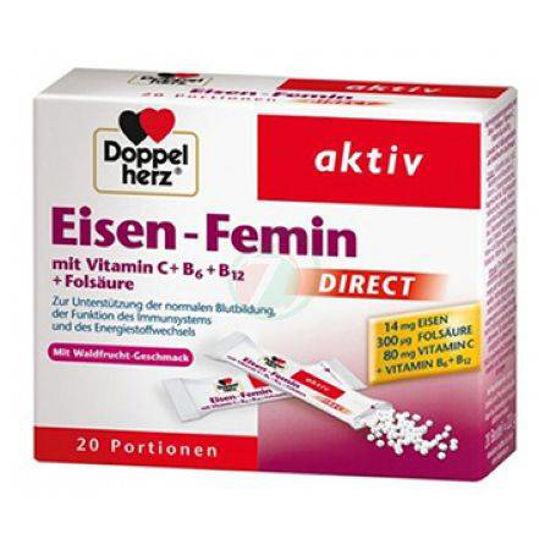 Doppel Herz Femin Direkt železo z vitamini C+B6+B12+folno kislino, 20 vrečk