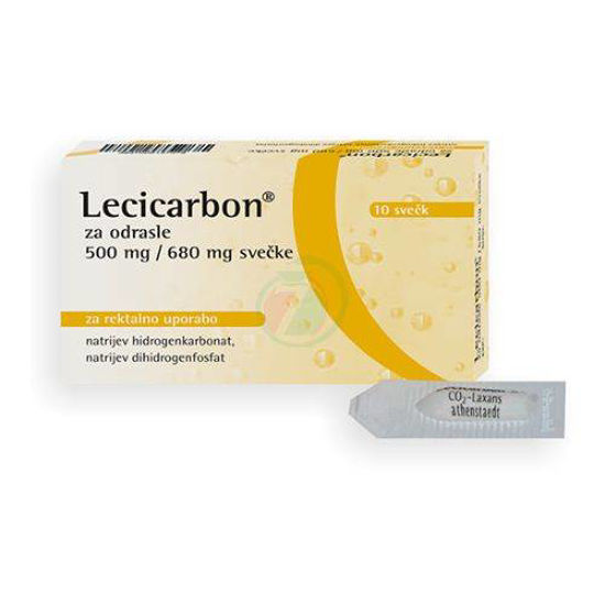 Lecicarbon 500 mg/ 680 mg svečke za odrasle, 10 svečk