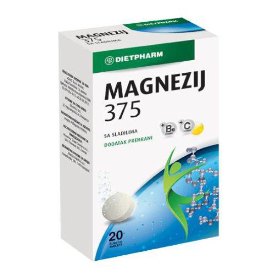 Dietpharm magnezij 375, 30 šumečih tablet z okusom limone
