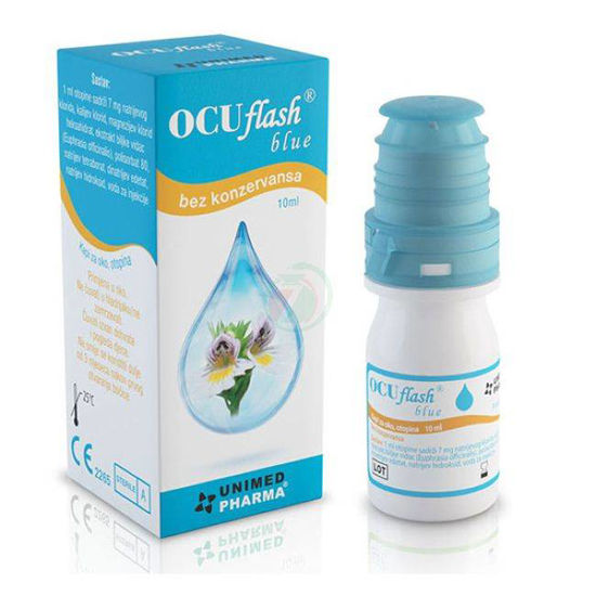 OCUflash Blue antiseptik in dezinficiens za oči v obliki kapljic, 10 mL