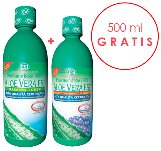 Aloe vera ESI Maksimalna moč, 1000 mL + gratis ESI Aloe z okusom borovnice, 500 mL