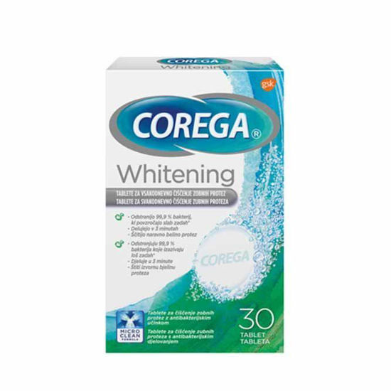 Corega Whitening tablete za čiščenje in beljenje proteze, 30 tablet