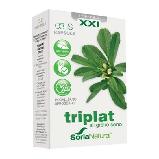 Soria Natural Triplat grško seno XXI - podaljšano sproščanje, 30 kapsul