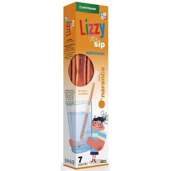 Lizzy Vita Sip Kids multivitamini z okusom pomaranče, 7 slamic z vsebino