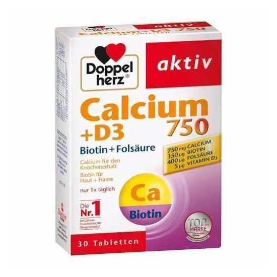 DoppelHerz  Aktiv kalcij 750 + D3 + biotin + folna kislina, 30 tablet