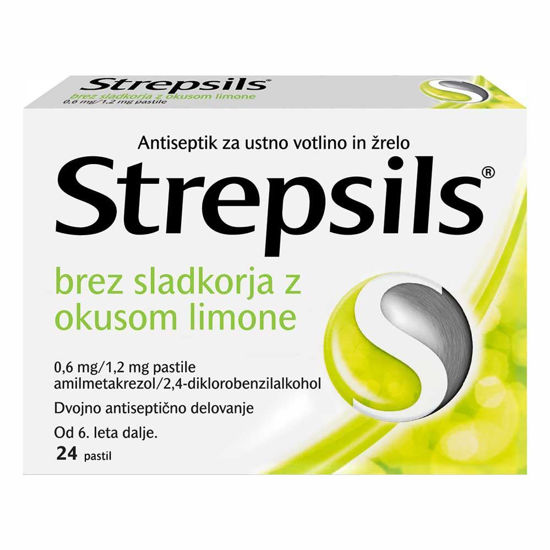 Strepsils pastile brez sladkorja z okusom limone, 24 pastil