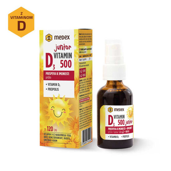 Medex vitamin D3 Junior 500 IU pršilo, 30 mL