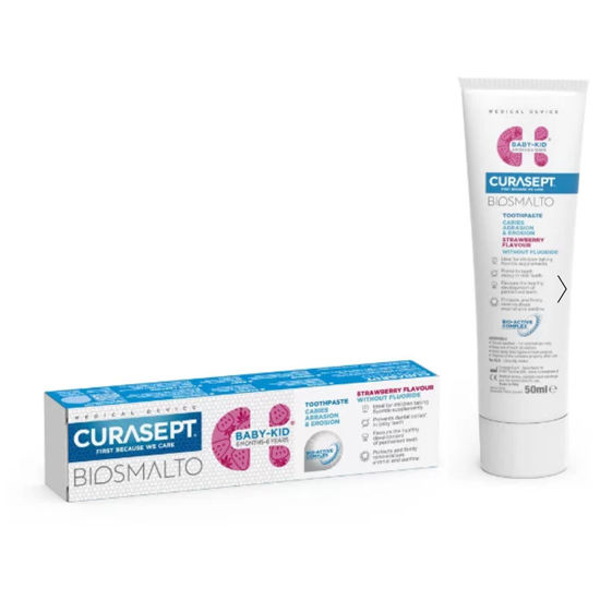 Curasept Biosmalto CAE Baby-Kid otroška zobna pasta od 6 mesecev do 6 let brez fluorida, 50 mL