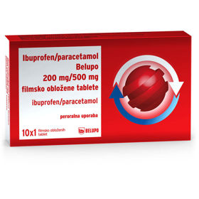 Slika Ibuprofen paracetamol 200 mg/500 mg Belupo filmsko obložene tablete, 10 tablet