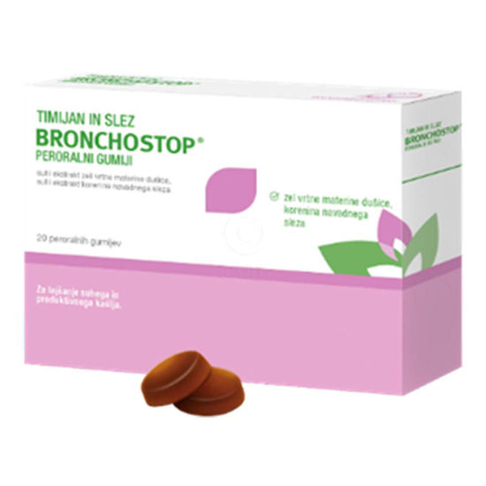 Bronchostop timijan in slez peroralni gumiji, 20 gumijev
