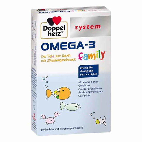 Doppelherz System Omega-3 Family gel tablete z okusom limone, 60 žvečljivih tablet