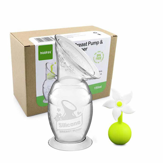 Haakaa set silikonska prsna črpalka 2. generacije in pokrovček rožica, 150 mL