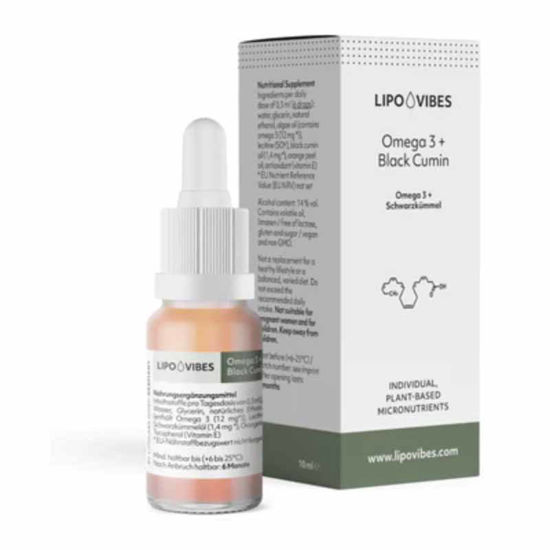 LipoVibes Omega 3 + črna kumina - iz olja alg, 10 mL