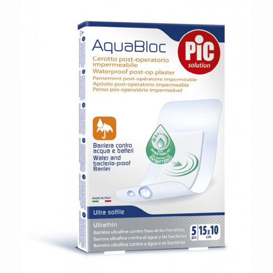 Pic Aquabloc Antibakterijski pooperativni obliži 15x10 cm, 5 obliž